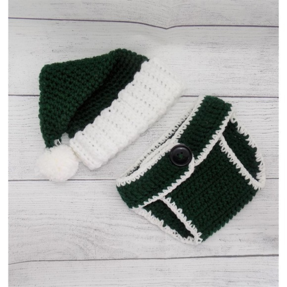 Santa Hat, Crochet Hat and Diaper Cover‎ Set
